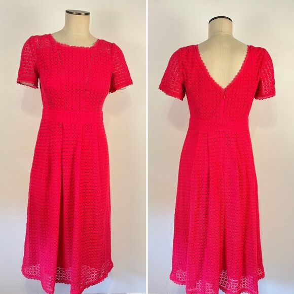 Boden Julieta Eyelet Lace Midi Dress in Bright Carnival Pink A-Line Size 6P - Picture 2 of 9